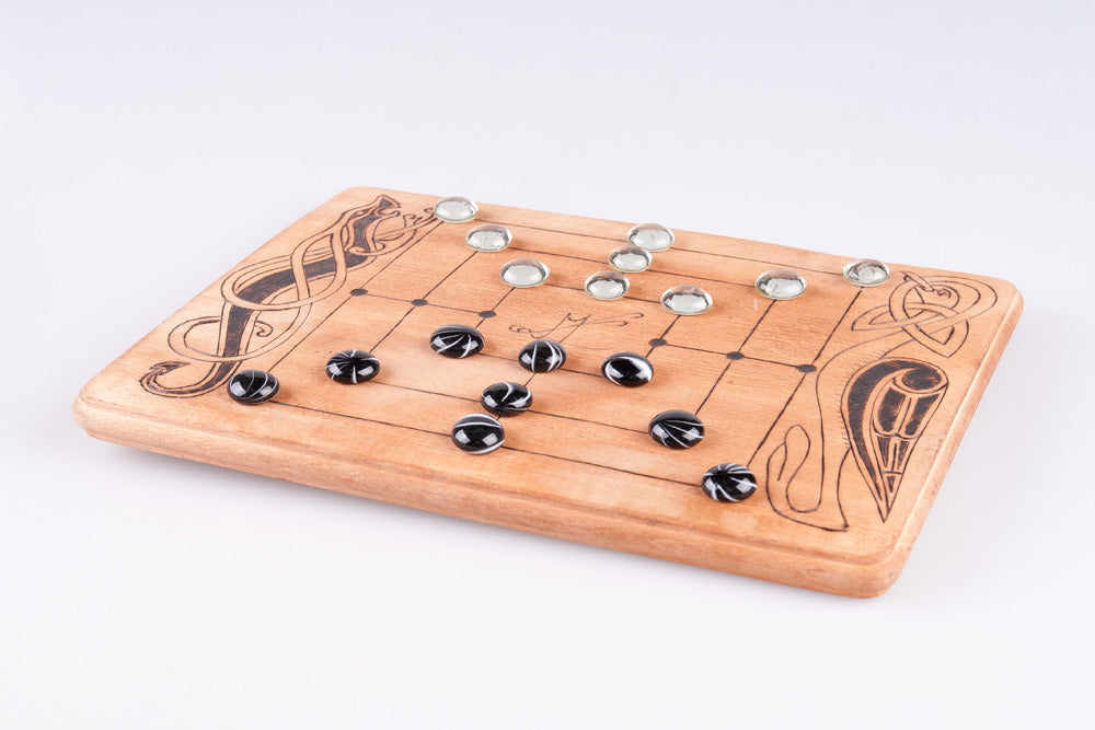 Nine Men's Morris: Engraved Wooden Square Board Game