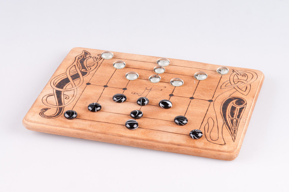 Nine Men's Morris: Engraved Wooden Square Board Game