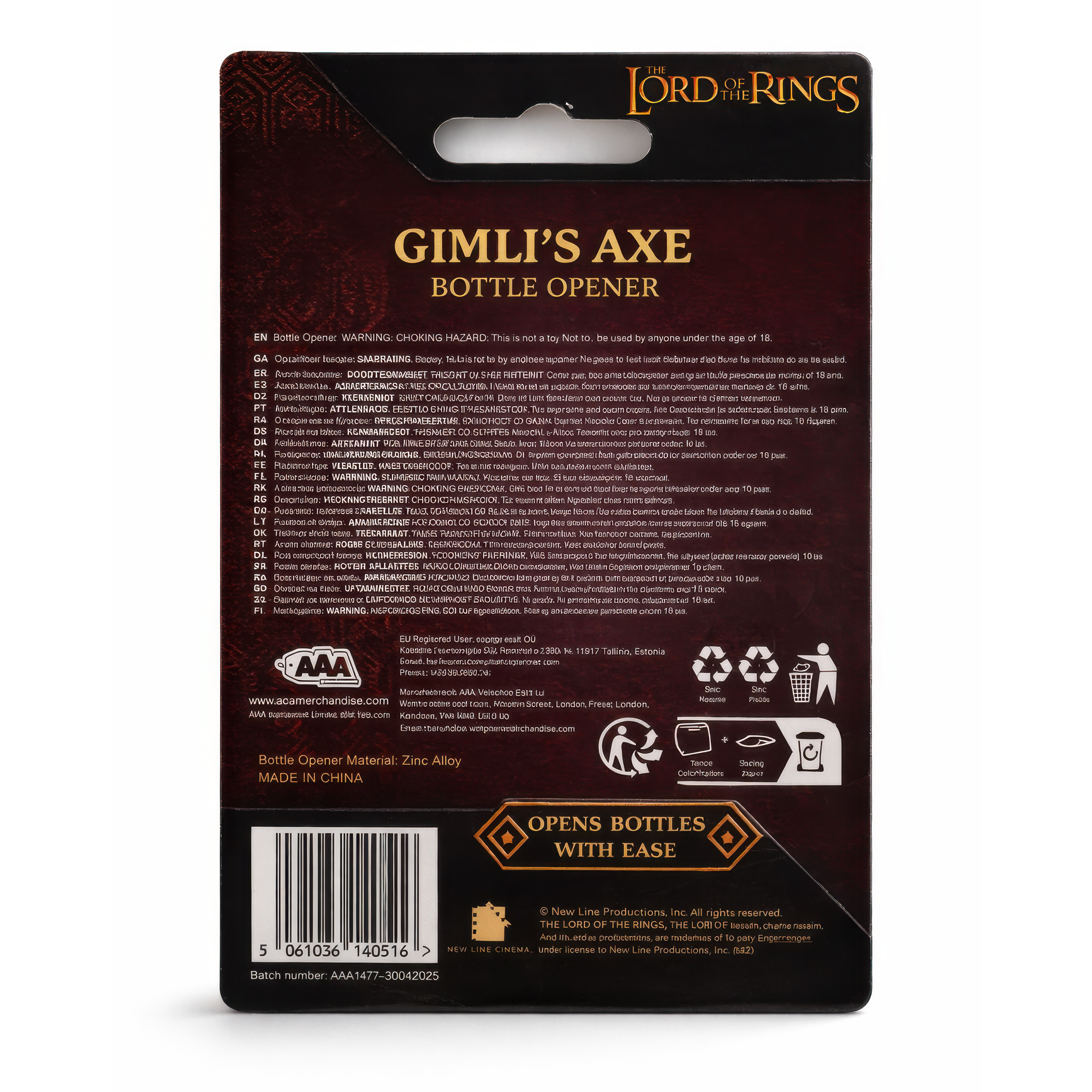 Gimli's Axe | 18 cm | Metal | Movie Bottle Opener | Lord Of The Rings thumbnail 2